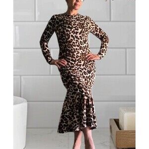 Va‎ Va Voom leopard animal print MOB Wives LONG maxi dress Size Medium/L